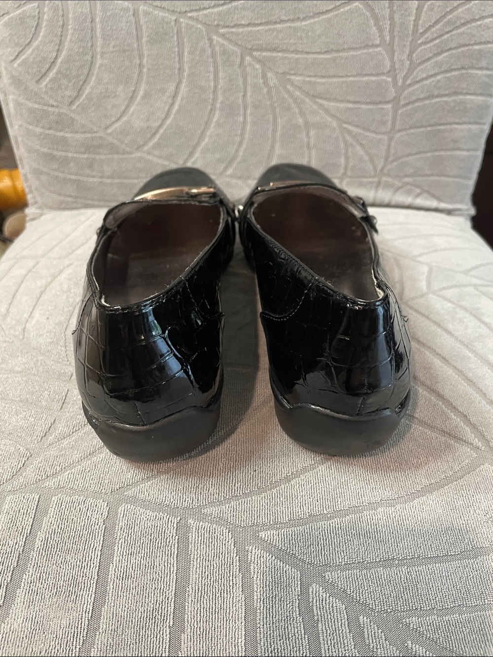 Anne Klein Black Patent Croc-Embossed Loafers with Metal Bit - Picture 3 of 8